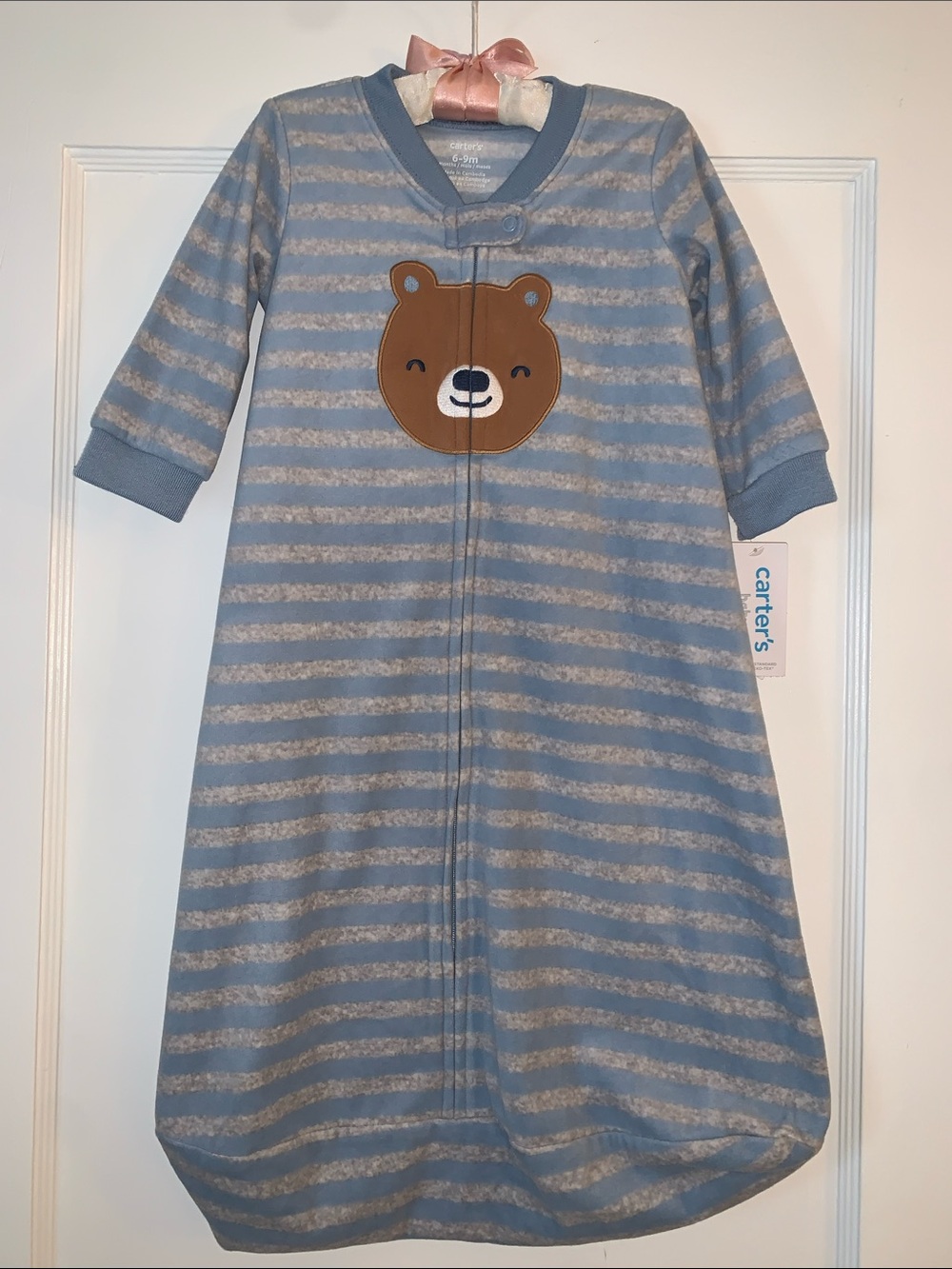 NWT Carter’s Blue Stripe Teddy Bear Sleep Sack 6-9M